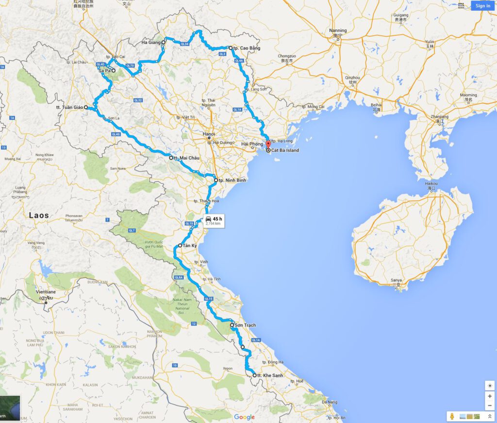 Map of Vietnam Motorbiking